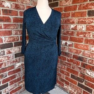 Chico's Travelers Faux Wrap 3/4 Sleeve Midi Dress Size L